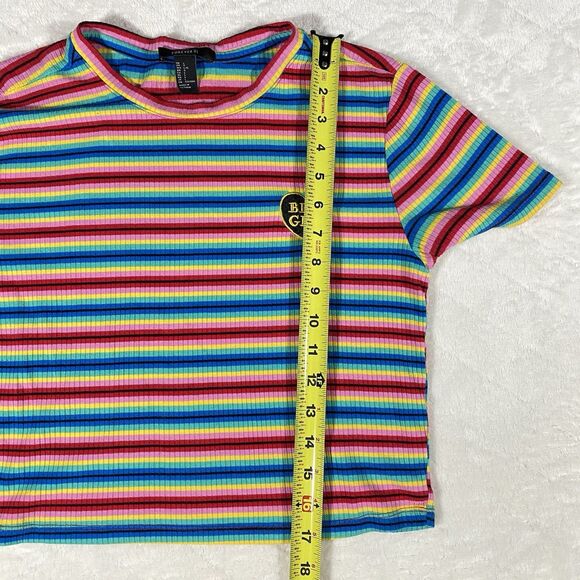 Forever 21 Rainbow Crop Top 90's Baby Tee Festival Stretch Stripes Sz Lg - Picture 5 of 5